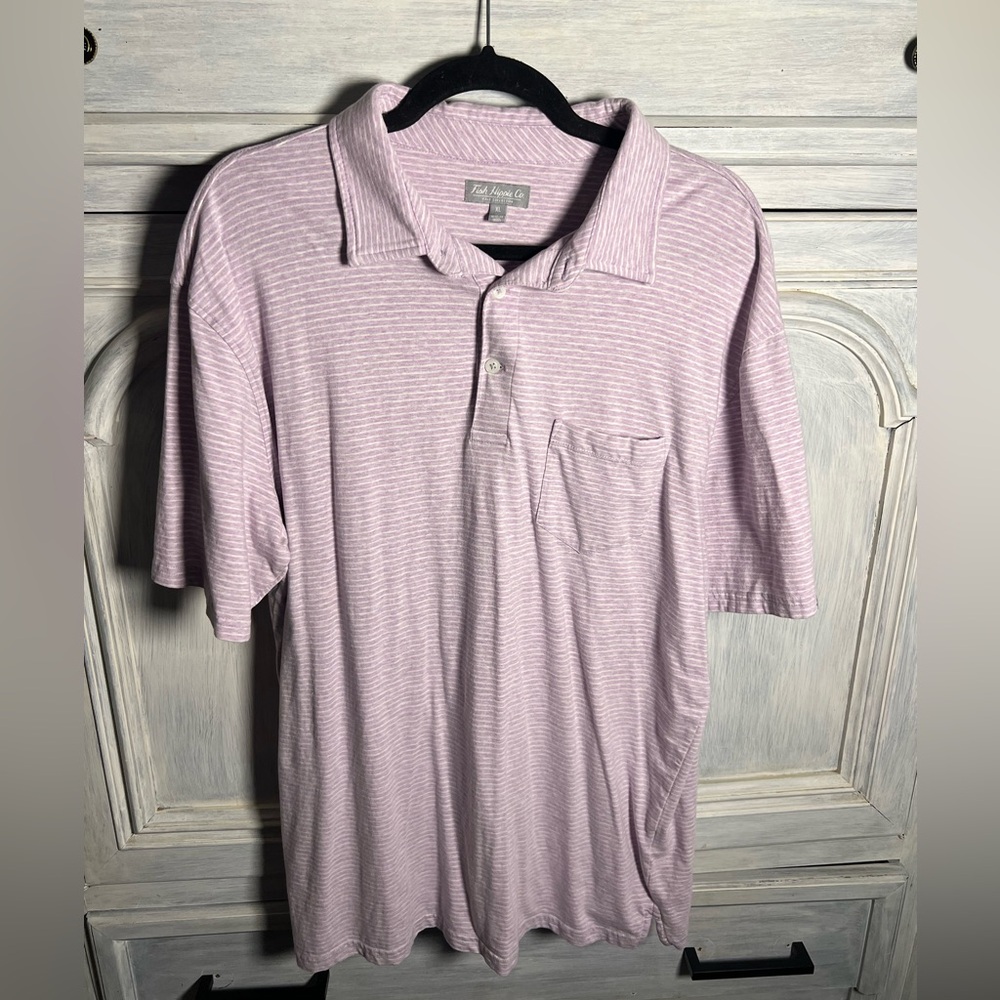 Fish‎ Hippie Co. Heather Lilac White Stripe Stretch Pocket Polo Shirt